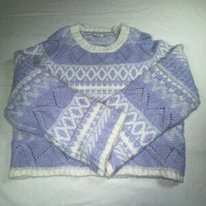 LUSH Women's Size L Lilac White Fair Isle Knit Soft Cropped Oversize Sweater NWT